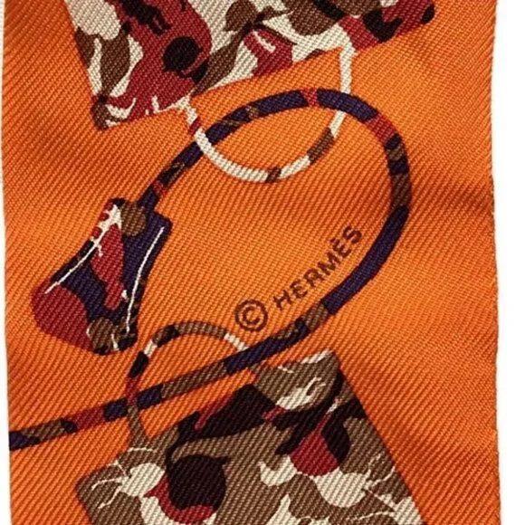 HERMES Twilly - Orange Silk Scarf - Picture 2 of 3